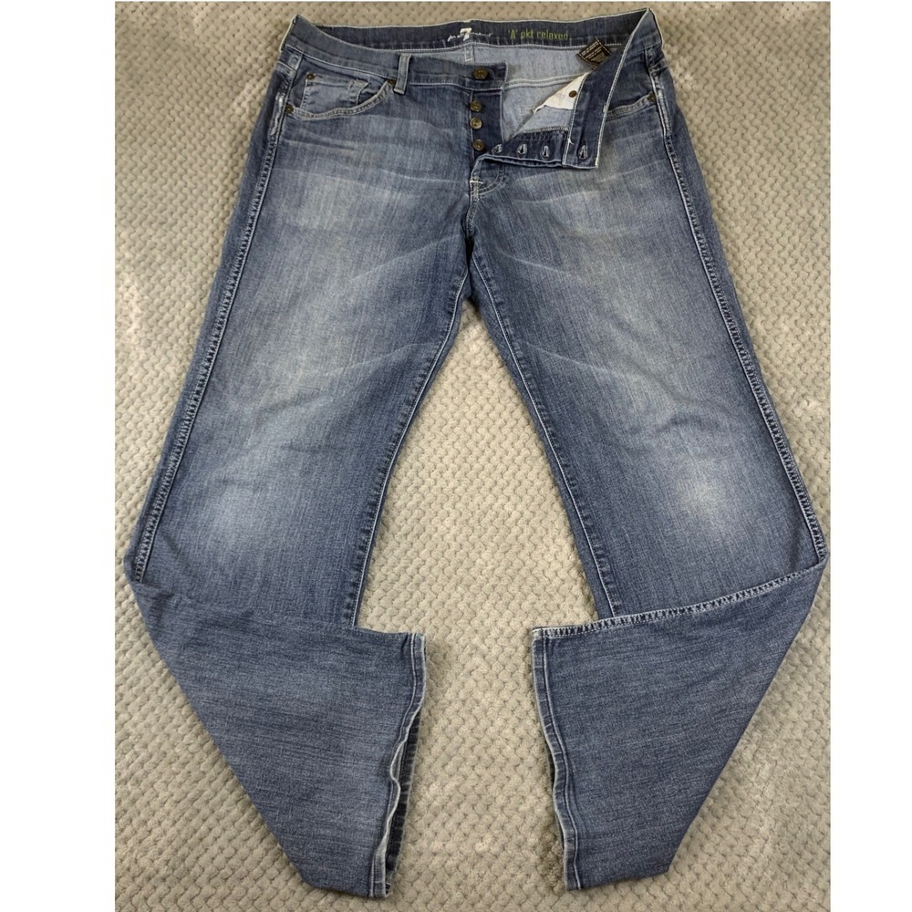7 For All Mankind A Pocket Jeans Mens 36x32 Blue Relaxed Fit Button Fly Denim